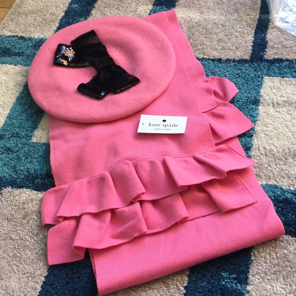NWT Kate Spade pink Beret and Scarf combo